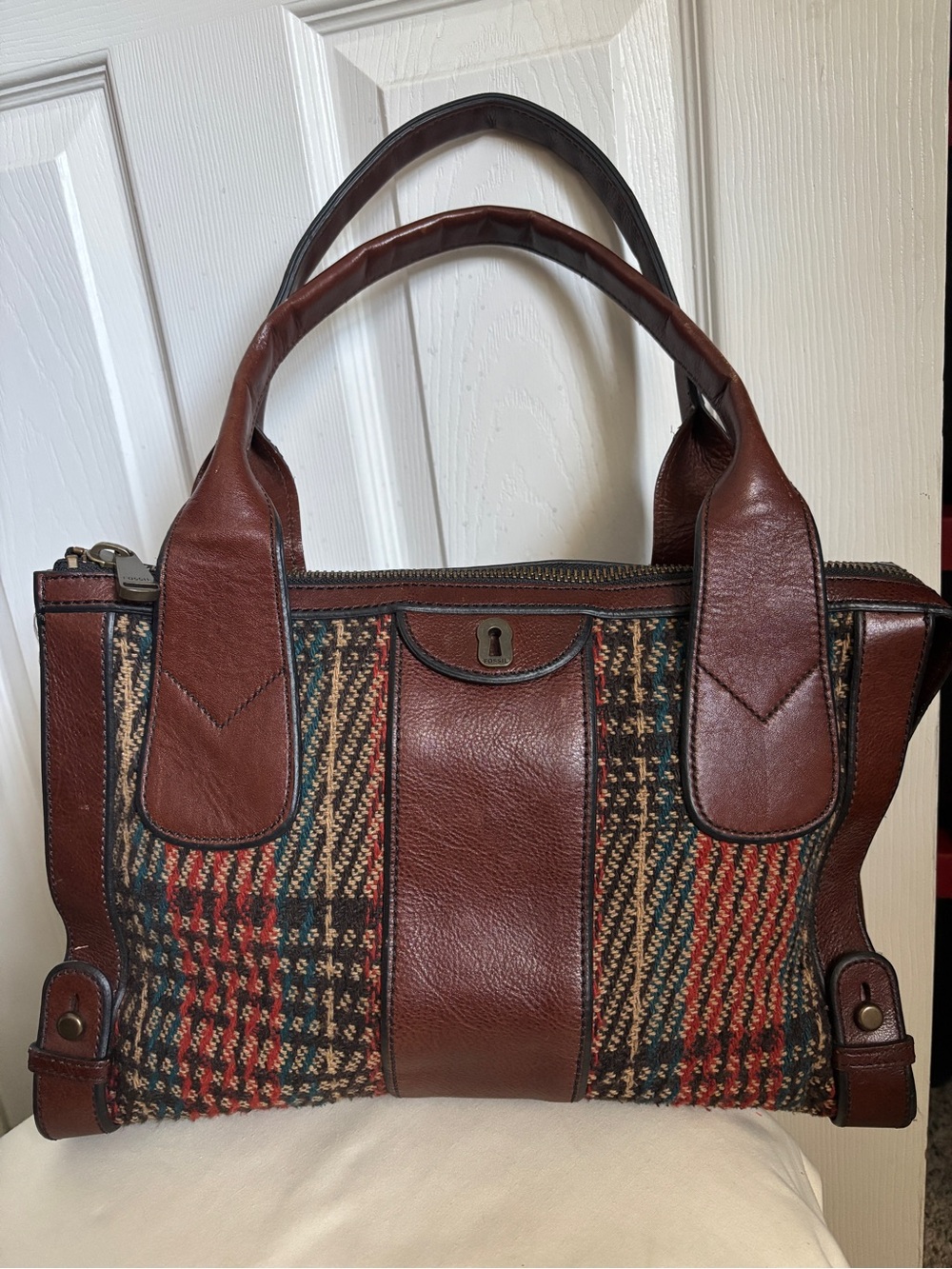 Fossil Large Canvas and Leather Satchel - Picture 2 of 14